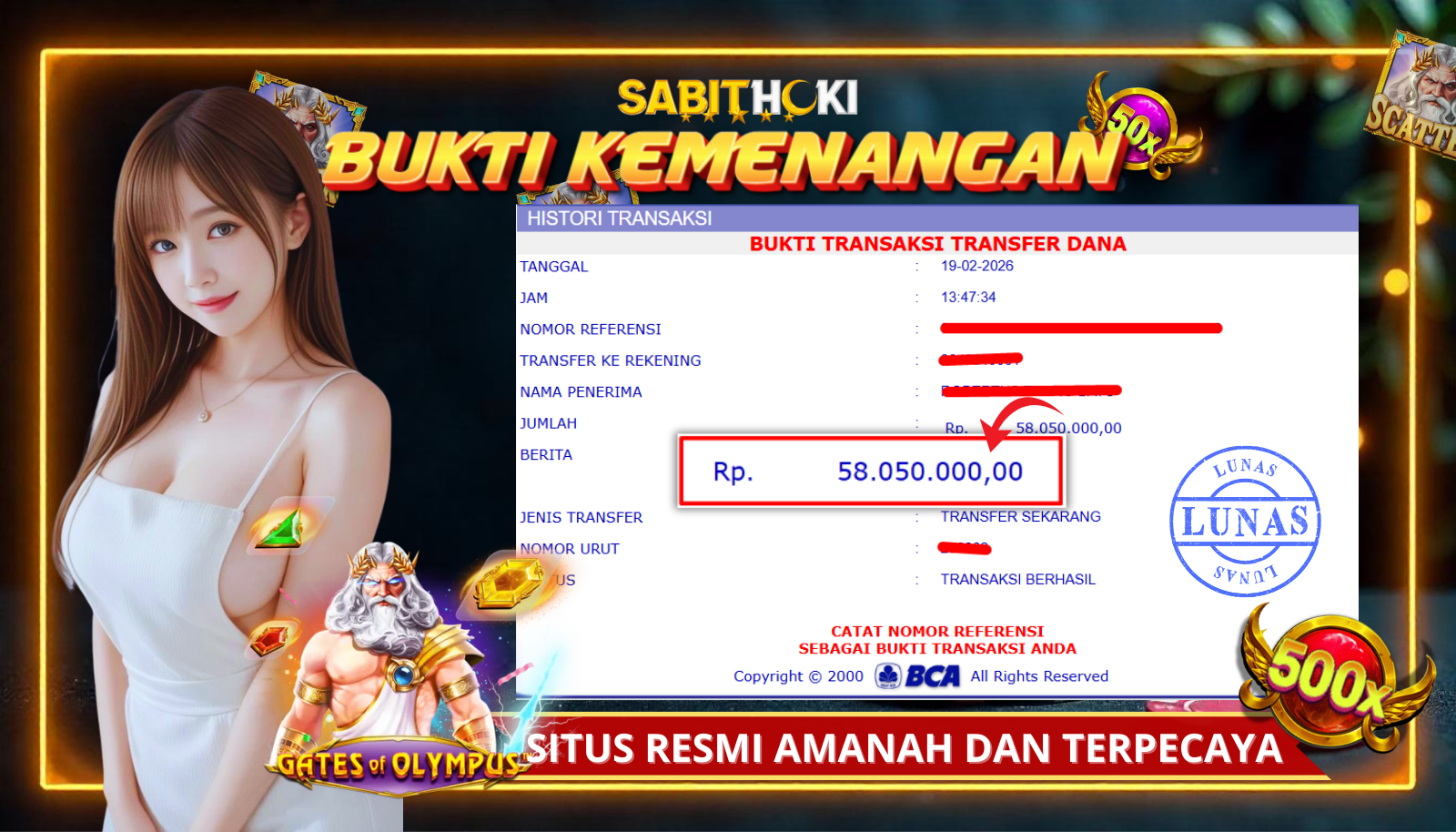 SELAMAT KEPADA MEMBER SETIA SABITHOKI BERHASIL JACKPOT DI PERMAINAN SLOT GATES OF OLYMPUS 1000